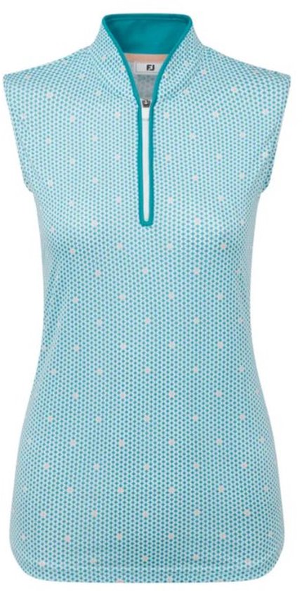 Footjoy Dames Front Tank Print Wit Turquiose