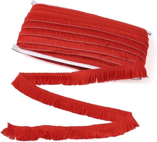 Franje kwastje kant trim 2,5 cm x 24,7 meter folie franje trim donkerrood voor naaien quilten lampenkap gordijn decoratie