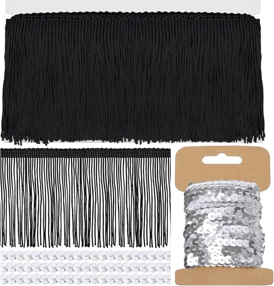 franje met zilveren pailletten trim kit, 10 cm x 5 meter naaien franjes trim kwastjes trim voor kleding gordijn bank doe-het-zelf lampenkap decoratie
