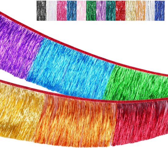 Fringe Slinger, 20 CM Breed Glanzend Klatergoud Fringe, 2 M Lengte Wandhangende Metallic Folie Fringe Slinger Banner, Glanzende Streamers Feest Achtergrond voor Bruiloft Verjaardag