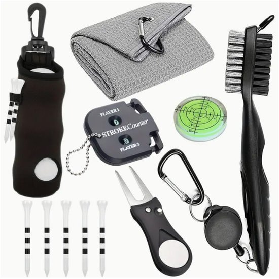 FSW-Products - Complete Luxe Golf Accessoire Set – Inclusief Handdoek, Slagenteller, Borstel, Pitchfork, Tees en meer – Perfect cadeau voor golfliefhebbers van Merkloos