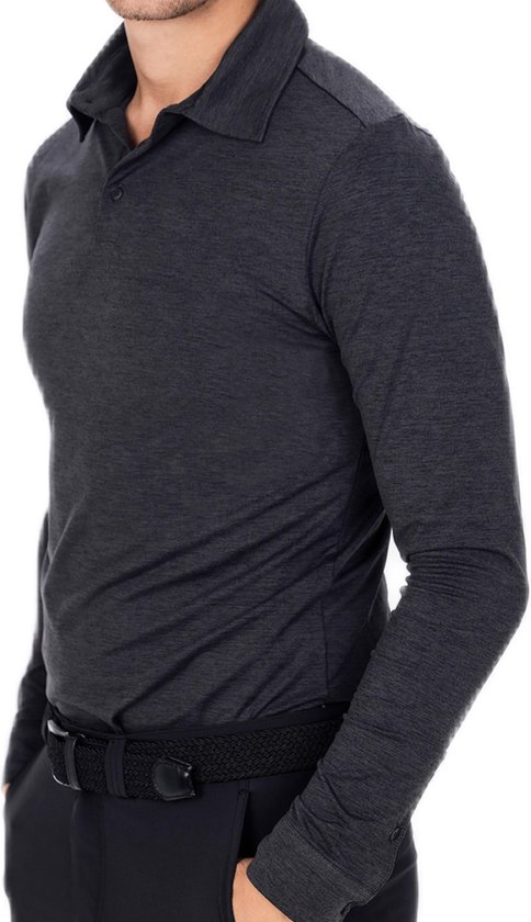 Func Factory heren Longsleeve Polo James zwart melange maat S van Func Factory