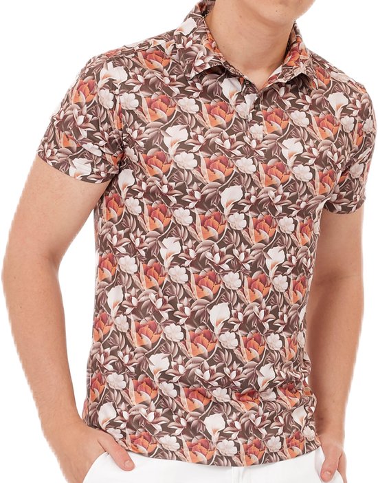 Func Factory mannen Polo orange flower XL van Merkloos