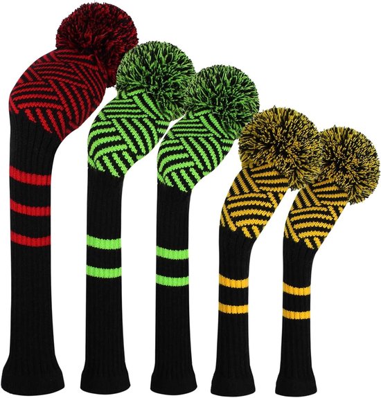 Gebreide Golf Headcovers - Golf Club Covers - Golfclub Bescherming - Dubbel Gebreide Stijl - Set van 5 - Verkeerslicht