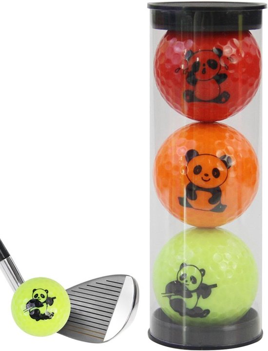 Gekleurde Golfballen - Nieuwigheid Golfballen - Golfplezier Buiten - Opvallend Panda Ontwerp - 3 Stuks - Rood Oranje Groen