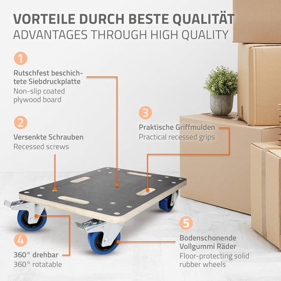 Germany Set van 2 transportwagens met 2x parkeerrem, 40x60 cm tot 800kg zeefdrukplaat, PP wielen, transporthulp voor het verplaatsen van Rolbord Meubelwagen Meubeltransport