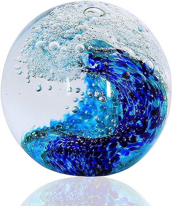 Glazen Oceaan Golf Bal - Presse-papier Glas Bureau Decoratie - Kantoor Decoratie - Handgeblazen Uniek Design