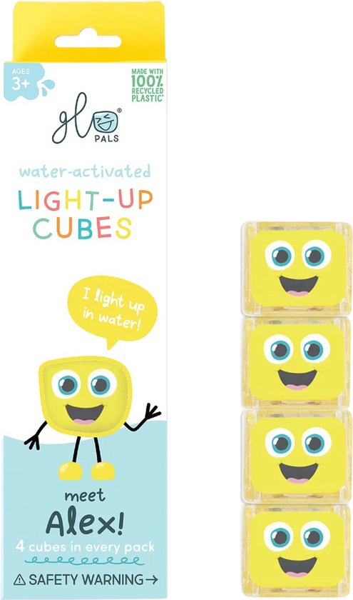 Glo Pals Alex, light up cubes, geel, kunststof, 4 stuks van Glo Pals