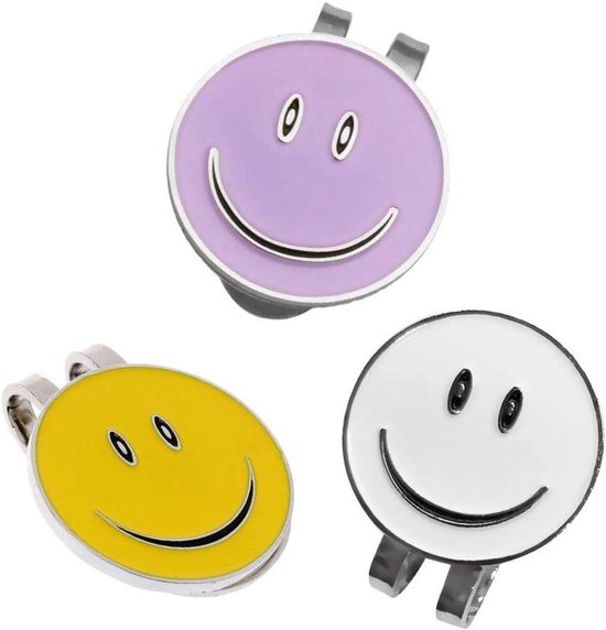 Golf Bal Markeringen - Hoed Clips - Golfen met Stijl - Vrolijk Smiley Ontwerp - Set van 3
