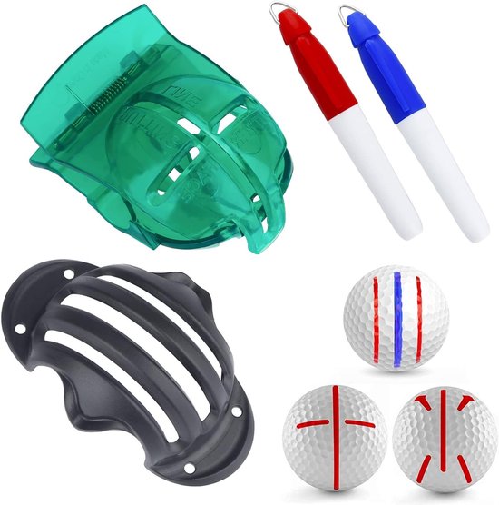 Golf Ball Liner Tri-Line Set met Marker Pen - Golf Alignment Kit voor Nauwkeurige Putts en Balmarkering, Inclusief 2 Stuks en Klem Accessoires