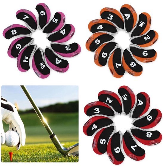 - Golf beschermhoezen - Duurzaam en waterdicht - Set van 10 - Zwart-Rood - Voor iron en putter - Ideaal voor transport - Bescherming tegen ...