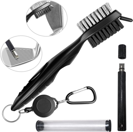 Golf Borstel en Sharpener voor Golfclubs, Dubbelzijdige Nylon en RVS, Inclusief Aluminium Carabiner, Ideaal voor Golfaccessoires en Cadeaus