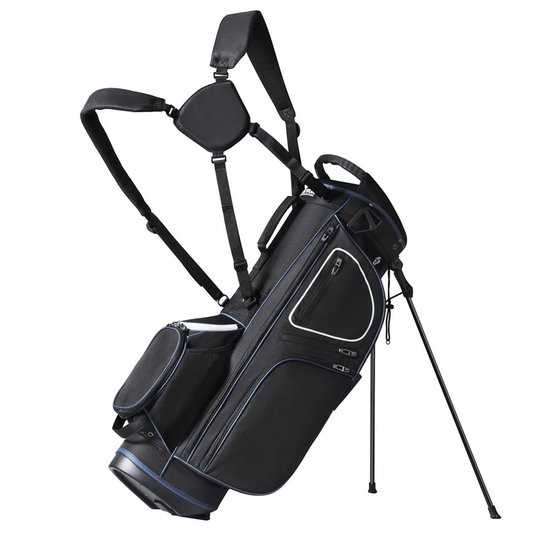 Golf Cartbag - Golftas - 14-Vaks Topverdeler - 11 Zakken - Met Standaard - Stofkap - Afneembare Dubbele Draagriem - Hoogte 89 cm - Zwart/Wit van GOLF