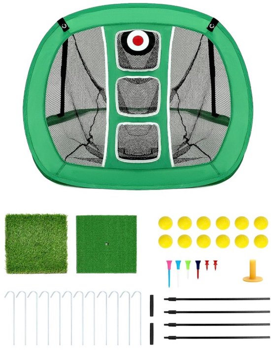 Golf Chipping Net Set - 2 Oefenmatten - 12 Oefenballen & Tees - Pop-Up Oefennet - Voor Short Game Training