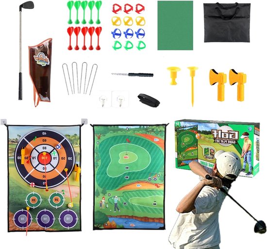 Golf Chipping Set - Golf Dartmat - Golf Chipping Oefenen - Dubbelzijdig Flanellen Mat - 63.5 x 95.5 cm - Meerkleurig