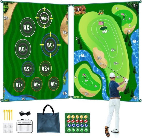 Golf Chipping Spelmat - Golf Trainingsmat Oefenmat - Golfvaardigheden Verbeteren - Dubbelzijdig Score Spel - 178 x 152 cm - Groen van GOLF