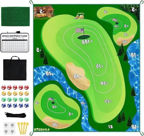 Golf Chipspel - Oefenmat Golf - Golfvaardigheid Verbeteren - Dubbelzijdig Spel - 180x150cm - Groen