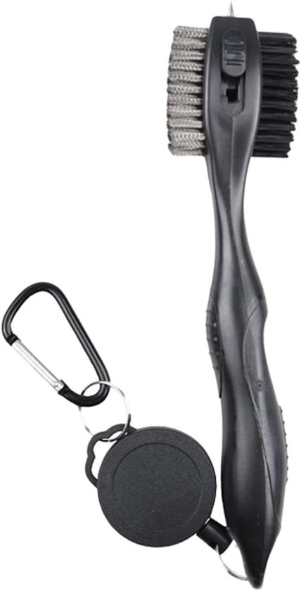 Golf Club Borstel - Reinigingsborstel Clubs - Golf Groeven Schoonmaken - Dubbele Borstelkop - 20 cm - Zwart van GOLF
