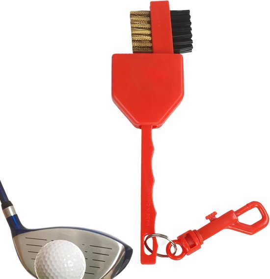 Golf Club Borstel - Reinigingsborstel Golfsticks - Golfclubs Schoonmaken - Dubbelzijdige Reiniging - 18 cm - Rood van GOLF