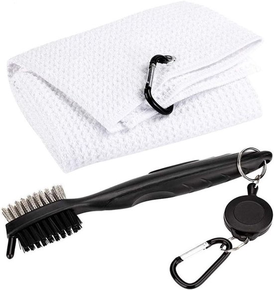 Golf Club Brush And Towel Set, Golf Club Cleaner With Ring Clip To Hang On Golf Bag C