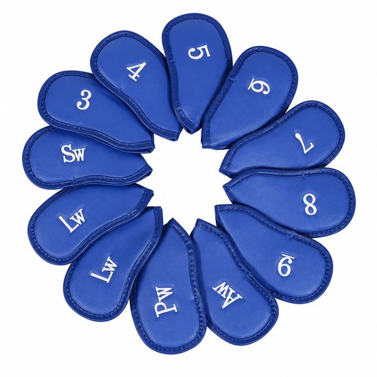 Golf Club Covers IJzers - Golfclub Covers - 12 stuks - Blauw - Leer - Golf Accessoires - Golf Headcovers - Golf Spullen