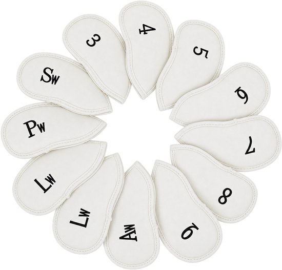 Golf Club Covers IJzers - Golfclub Covers - 12 stuks - Wit - Leer - Golf Accessoires - Golf Headcovers - Golf Spullen van GOLF