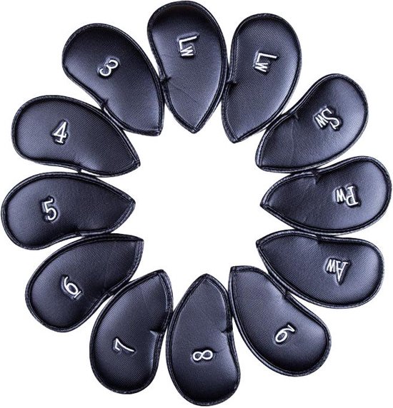 Golf Club Covers IJzers - Golfclub Covers - 12 stuks - Zwart- Leer - Golf Accessoires - Golf Headcovers - Golf Spullen van LINDEN GRATIS