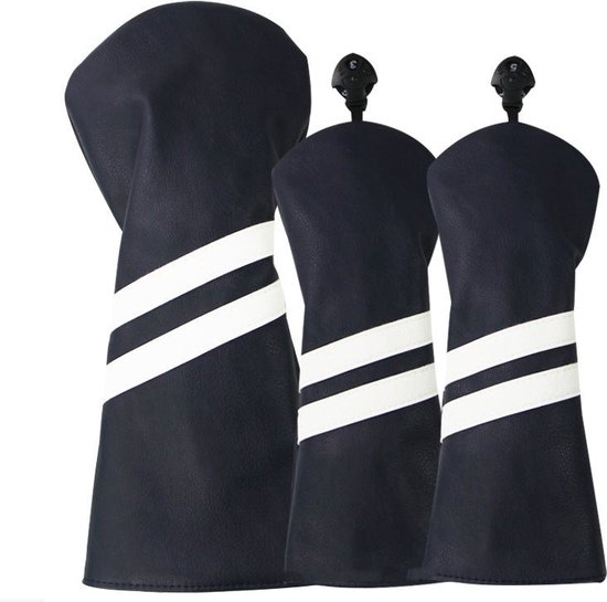 Golf Club Headcover Double-Stripe - Golfclub Covers - Donker Blauw- Headcovers-Golf Spullen- Driver, Hybride, Fairway wood van Merkloos
