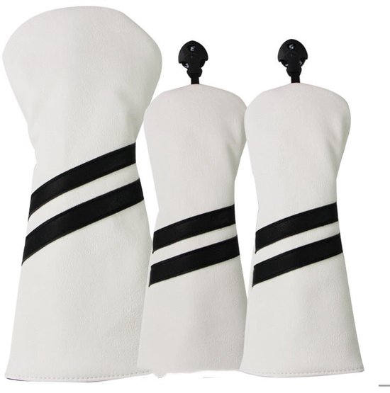 Golf Club Headcover Double-Stripe - Golfclub Covers - Wit- Headcovers-Golf Spullen- Driver, Hybride, Fairway wood van Merkloos