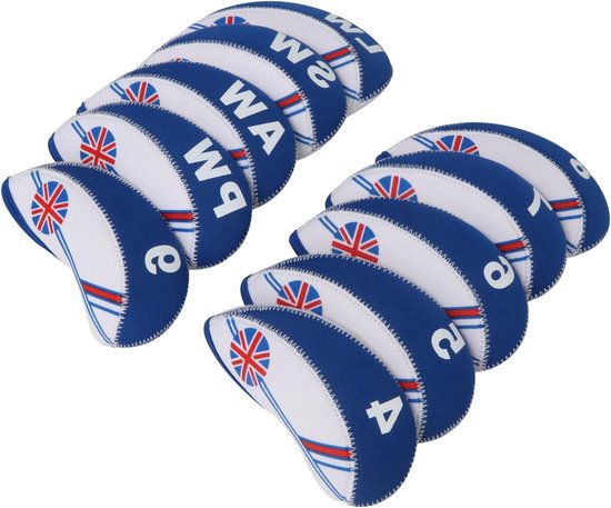 Golf Club Iron Covers Hoofdkappen voor Bescherming van IJzers - Set van 10 (UK), Blauw, Geschikt voor Diverse Merken van GOLF