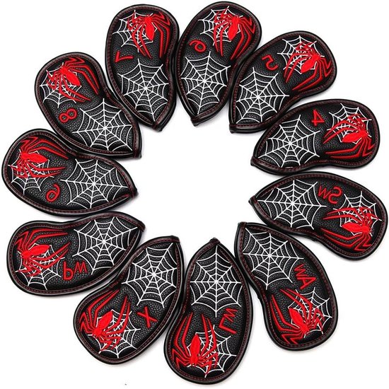 Golf Club Iron Head Covers - Golf Headcover Set - Bescherming Golfclubs - Spider Borduurwerk - 11 Stuks - Zwart van GOLF