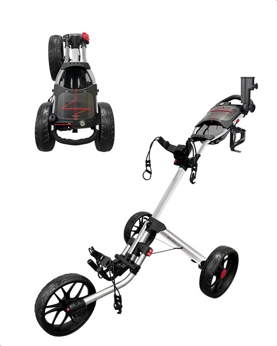 Golf Duwwagen - Golfkar Lichtgewicht - Sportieve Uitjes - Viervoudig Opvouwbaar - 3 Wiel - Zilver