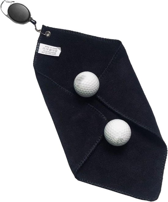 Golf Handdoek - Microvezel Doek - Golfclubs Reinigen - Intrekbare Clip - 25 x 25 cm - Zwart van GOLF