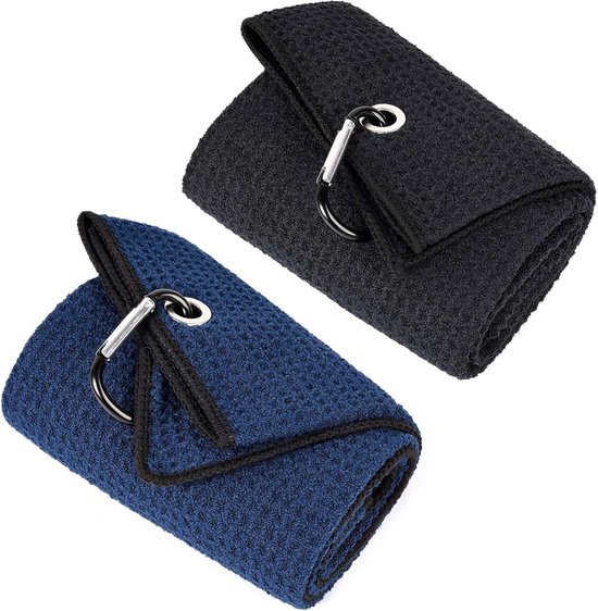 Golf Handdoeken - Sport Handdoek - Golfbaan Gebruik - Wafelstructuur Reiniging - 40x53 cm - Zwart Blauw