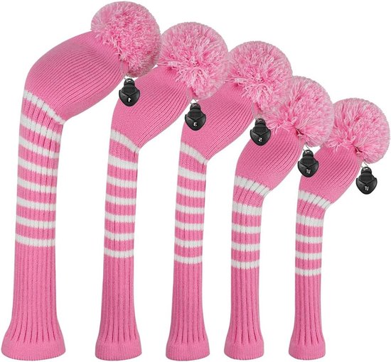 Golf Head Covers - Club Covers - Golf Club Bescherming - Dubbellaags Gebreid - Set van 5 - Roze van GOLF
