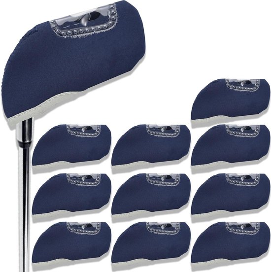 Golf Headcovers - Clubhoezen Putter - Golfclubs Beschermen - Transparant Venster - 10 stuks - Marineblauw van GOLF