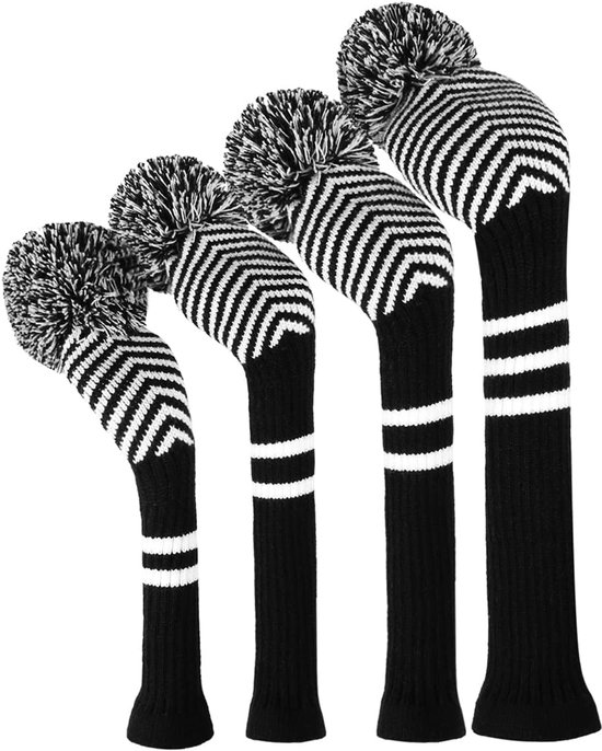 Golf Hoofdbeschermers - Club Covers - Golf Club Bescherming - Dubbele Laag Gebreid - Set van 4 - Zwart Gestreept van GOLF