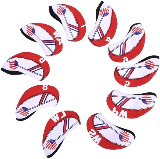 Golf Iron Head Covers - Golf Club Protectors - Golfclub Beschermen - Met Getallen Teken - 10 Stuks - Rood van GOLF