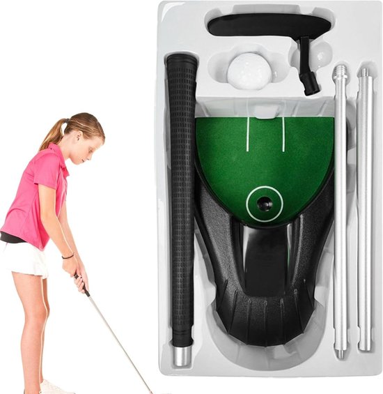 Golf Oefen Putter - Putting Trainer - Golfvaardigheid Verbeteren - Automatische Balterugkeer - 35.5 cm Lengte - Zwart