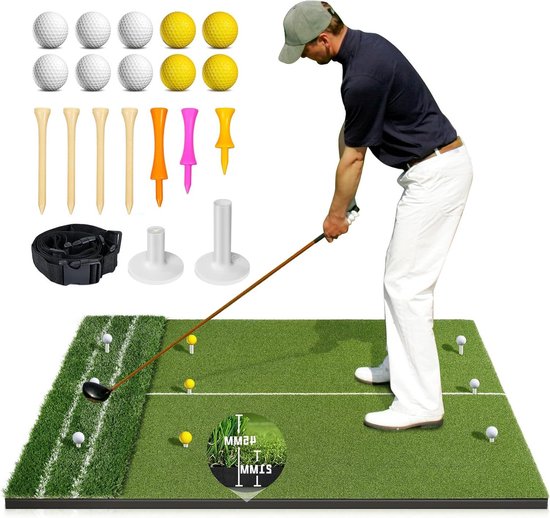 Golf Oefenmat - Golfslagmat - Swing Trainen - Dubbel Gras Oppervlak - 152 x 152 cm - Groen van GOLF