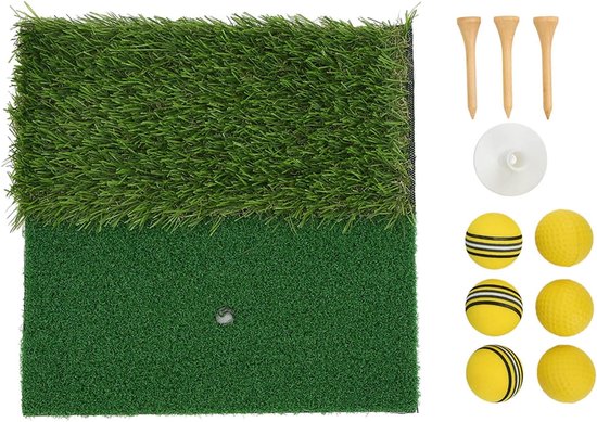 Golf Oefenmat - Kunstgras Pad - Swing Techniek - Dubbel Oppervlak - 30x30 cm - Groen