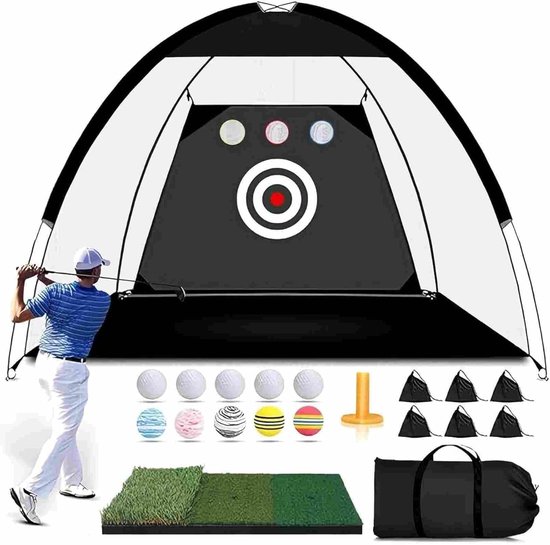 Golf-oefennet 3x2m - complete trainingsset - inclusief doelmat en ballen - ideaal voor thuisgebruik - ShopVlot