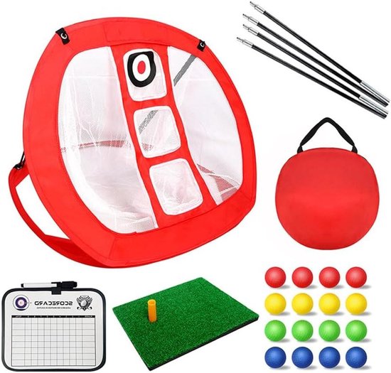 Golf Oefennet - Chipping Net - Golf Vaardigheden - Pop-up Ontwerp - 80x70x55 cm - Rood