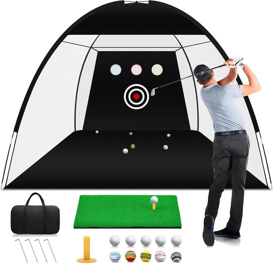 Golf Oefennet - Golf Trainingsset - Golfvaardigheden Verbeteren - 5-in-1 Compleet Pakket - 10 x 7 ft - Zwart van Merkloos