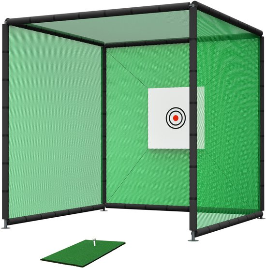 Golf Oefennet - Groot golfnet voor buiten - Golf afslagnet met stalen frame - Complete oefenset - 300x300x300 cm - Swing trainen - Tuin