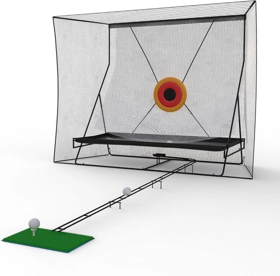Golf oefennet met impactdoelen, retourtraject en ballenmat, voor binnen- en buitengebruik, 2,4 x 2,8 m