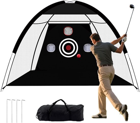 Golf Oefennet - Swing Trainer - Golf Training - Voor Binnen Buiten - 3 x 2.1 Meter - Zwart