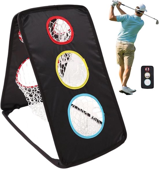Golf Oefennet - Swing Trainingsnet - Golfvaardigheden Verbeteren - Dubbelzijdig Trainen - 60 x 34 cm - Zwart
