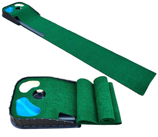 Golf oefenputtingsmat voor binnen en buiten, draagbare golf trainingsmat voor thuis of op kantoor, inclusief 6 dubbellaagse golf oefenballen.