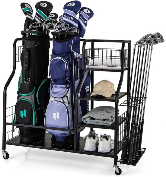 Golf Organizer - Golftasrek - Golfuitrusting Opbergen - Met Wielen en Haken - 110 x 41 x 97 cm - Zwart van Merkloos